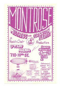 Montrose ft. Sammy Hagar Mailer Postage Paid Mistress Grayson Street 1974 Modesto Arena