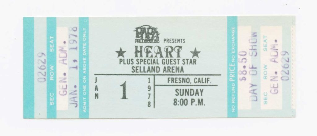 HEART Ticket Vintage 1978 Jan 1 Selland Arena Fresno CA 