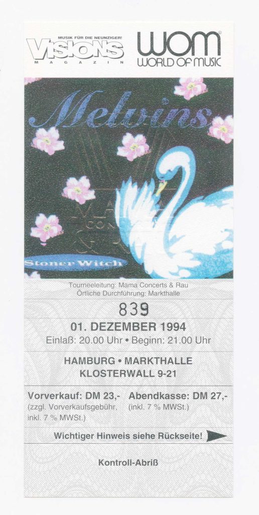 Melvins Ticket Vintage 1994 Dec 1 Hamburg Germany 