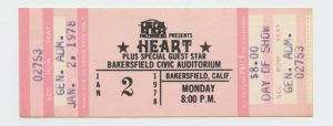 HEART Ticket Vintage 1978 Jan 2 Bakersfield Civic Auditorium 