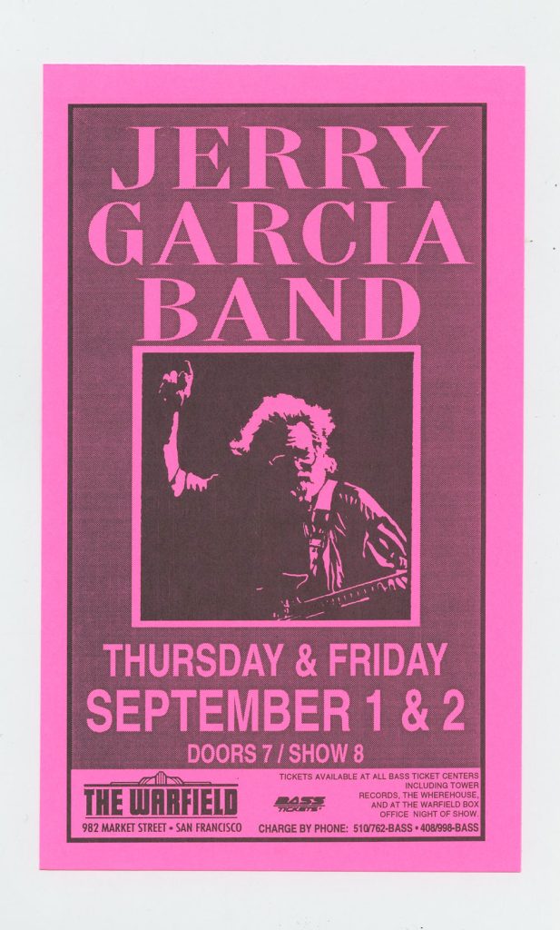 Jerry Garcia Band Handbill 1994 September1 the Warfield Theatre San Francisco ver. pink