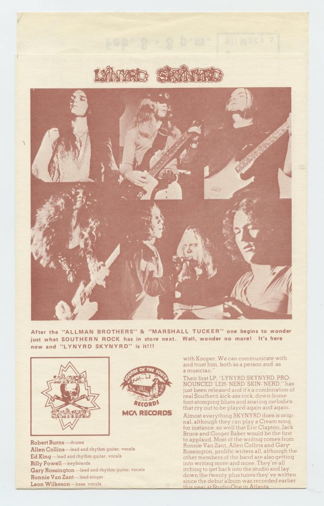 Lynyrd Skynyrd Handbill folded 1974 Contra Costa County Fair Antioch Fairgrounds